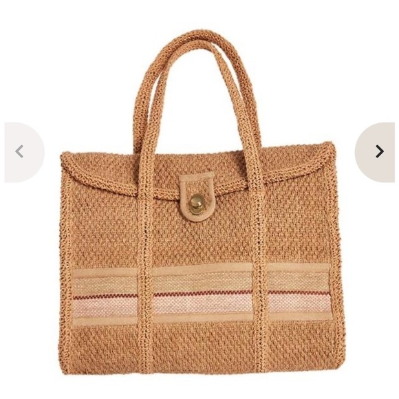 Olli Ella Handbags - Olli Ella Raffia Taking Care of Biz Shoulder Tote Bag Coastal Beachy Boho Summer
